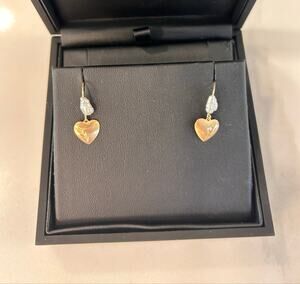 10K Yellow Gold Heart Dangle Earrings With Pearl Accent